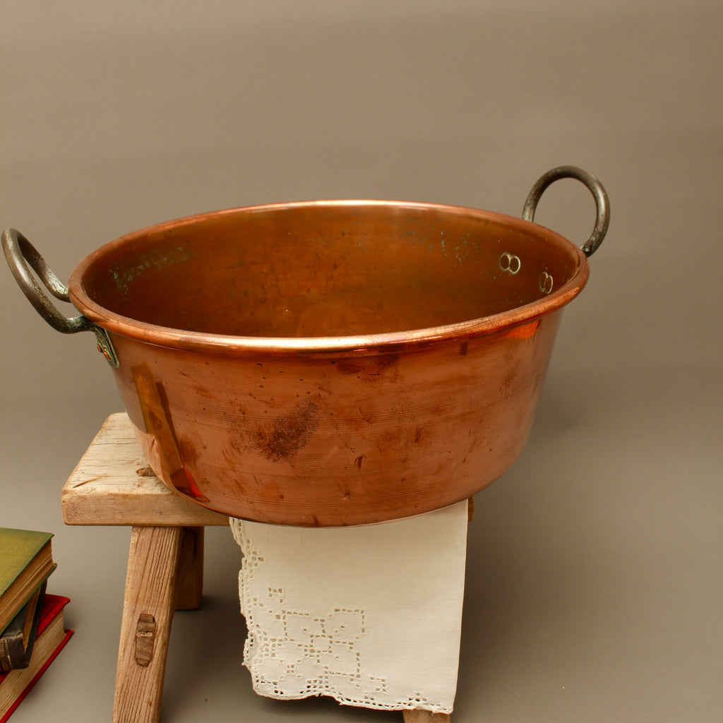 Antique French Heavy Gauge Copper Jam Pan | Victorian Preserve Basin