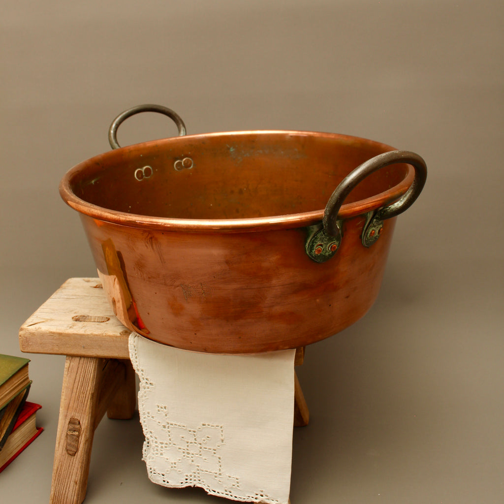 Antique French Heavy Gauge Copper Jam Pan | Victorian Preserve Basin