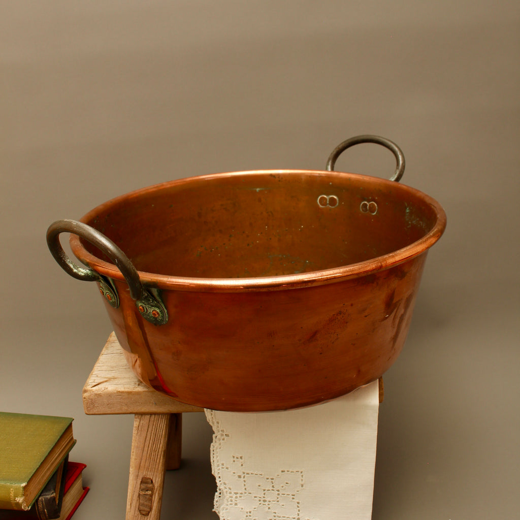 Antique French Heavy Gauge Copper Jam Pan | Victorian Preserve Basin