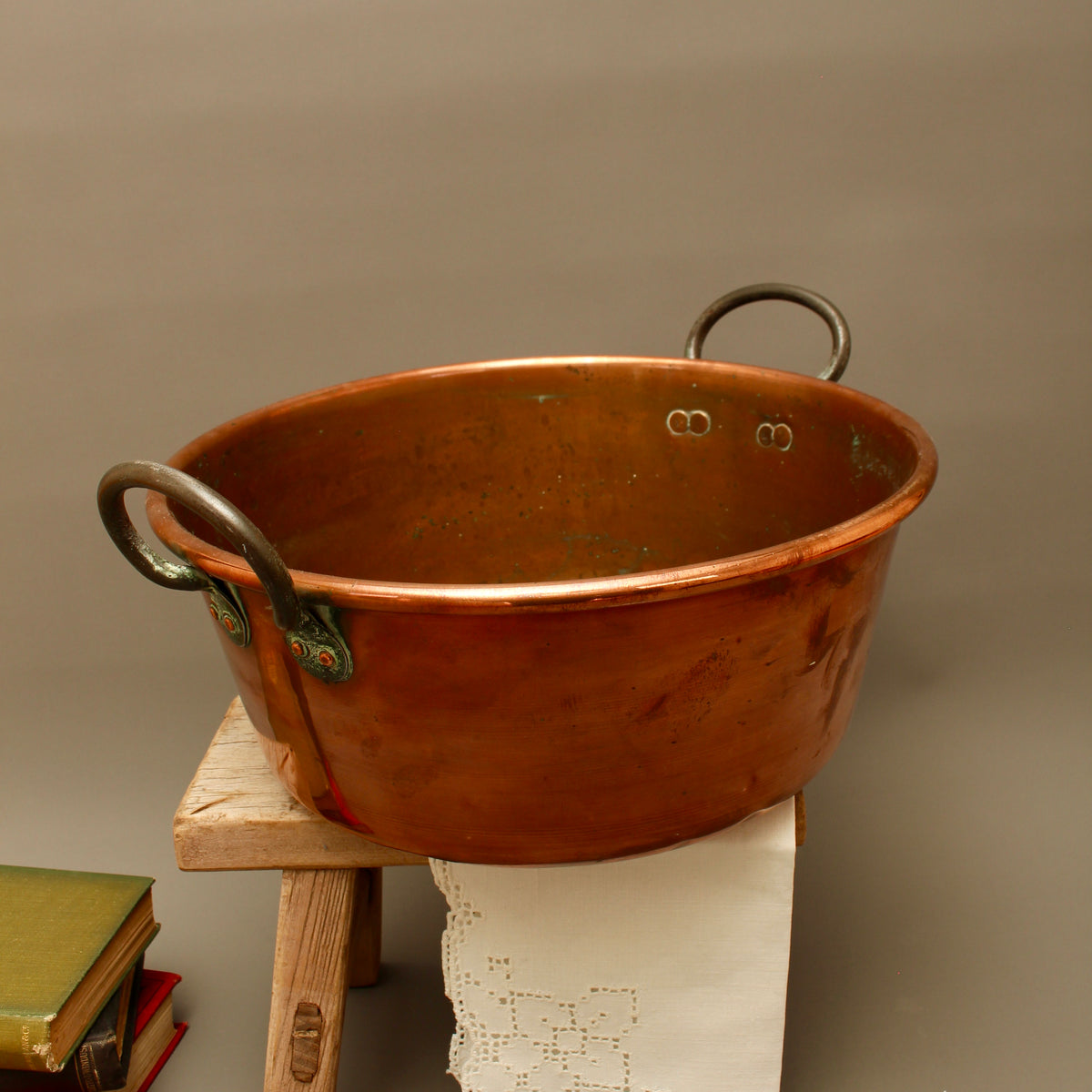 Antique French Heavy Gauge Copper Jam Pan | Victorian Preserve Basin