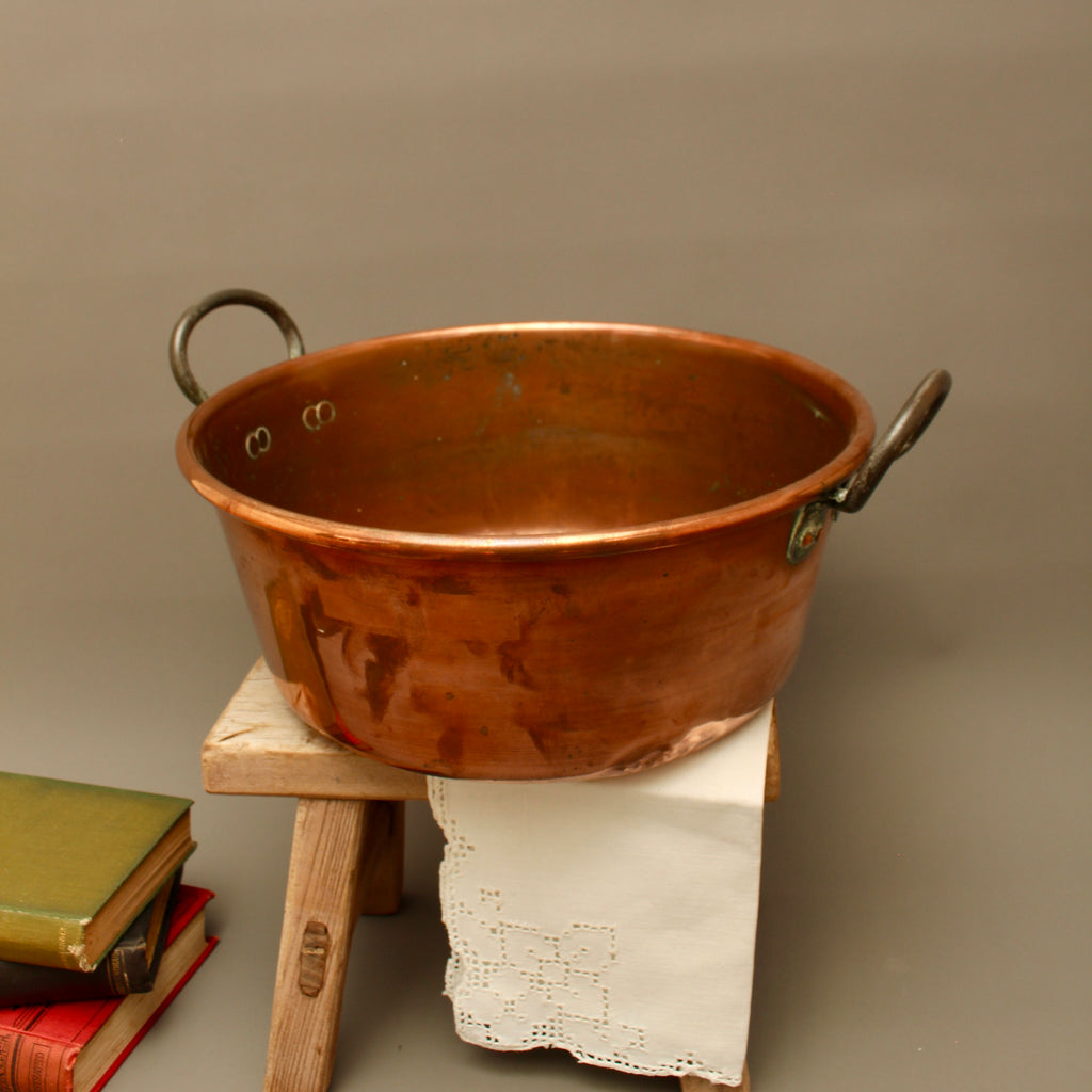 Antique French Heavy Gauge Copper Jam Pan | Victorian Preserve Basin