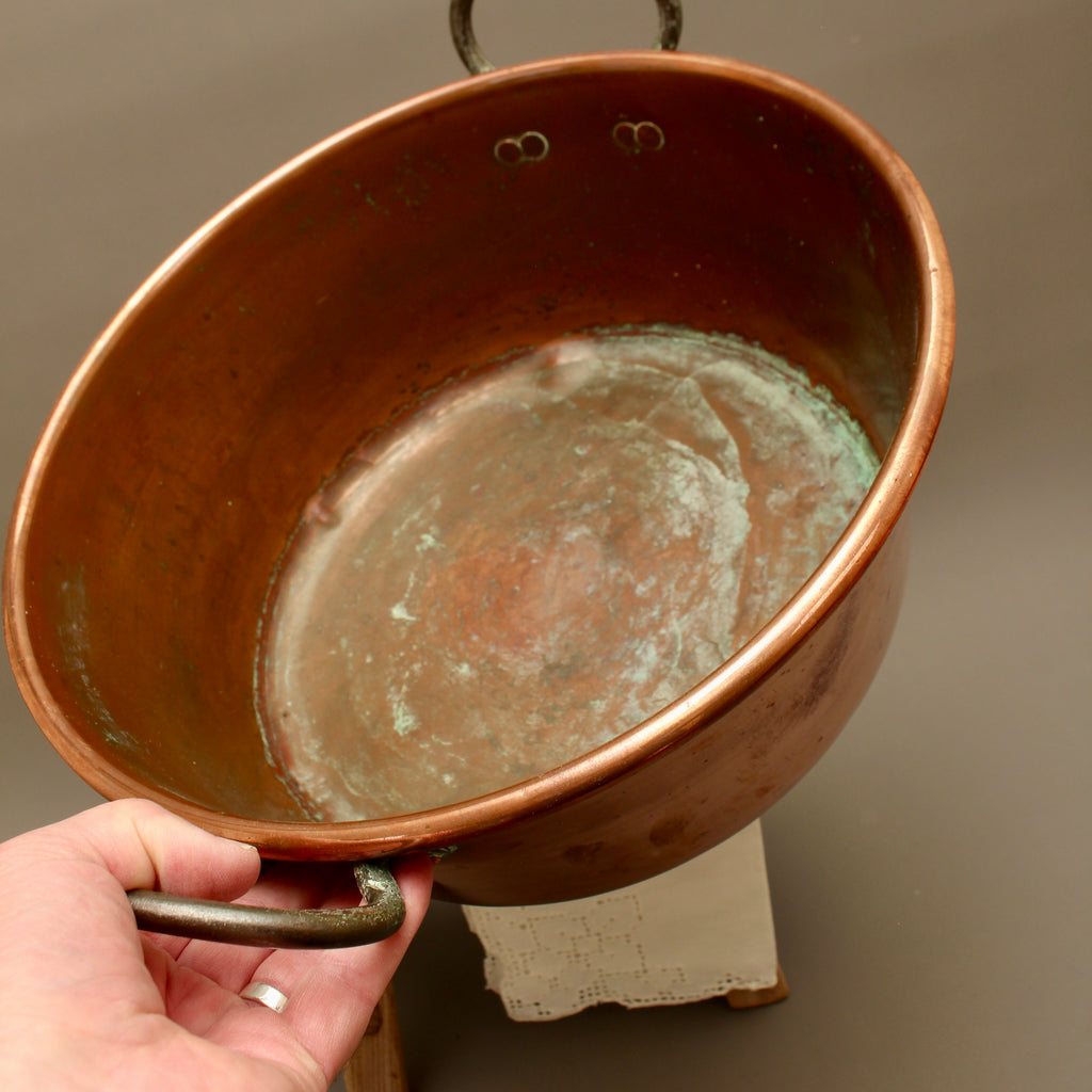 Antique French Heavy Gauge Copper Jam Pan | Victorian Preserve Basin