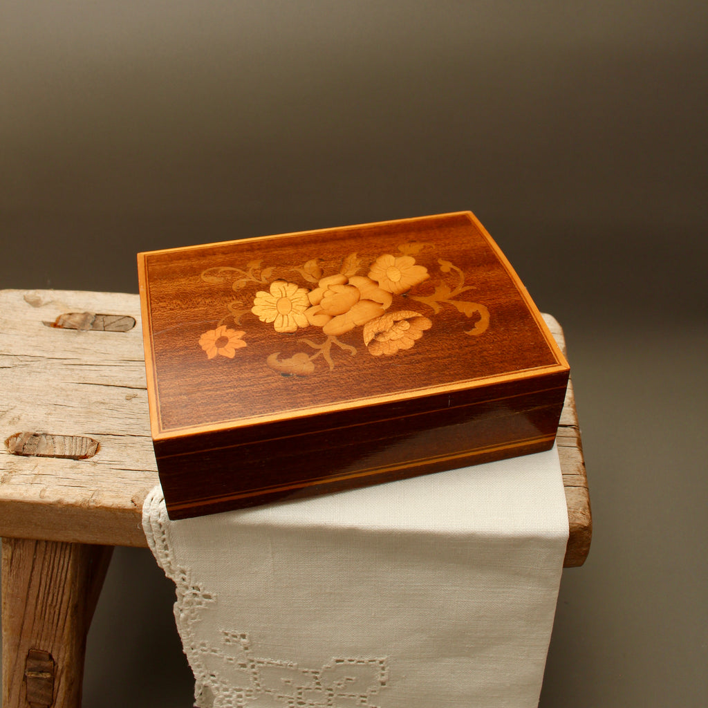Italian Floral Marquetry Trinket Box | Sorrento Inlaid Wood Table Box