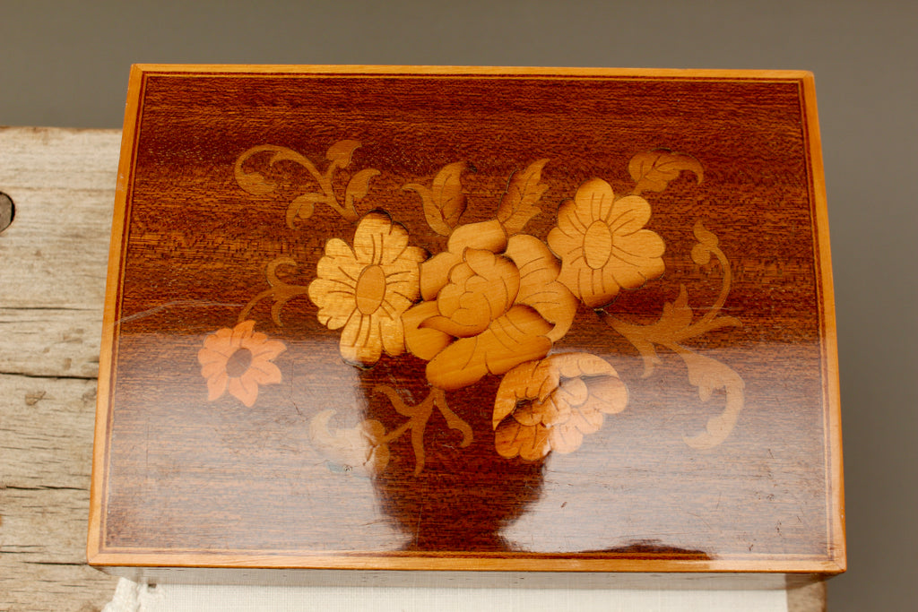 Italian Floral Marquetry Trinket Box | Sorrento Inlaid Wood Table Box