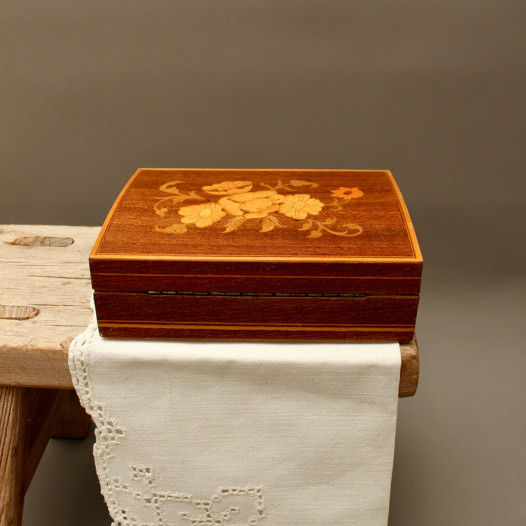 Italian Floral Marquetry Trinket Box | Sorrento Inlaid Wood Table Box
