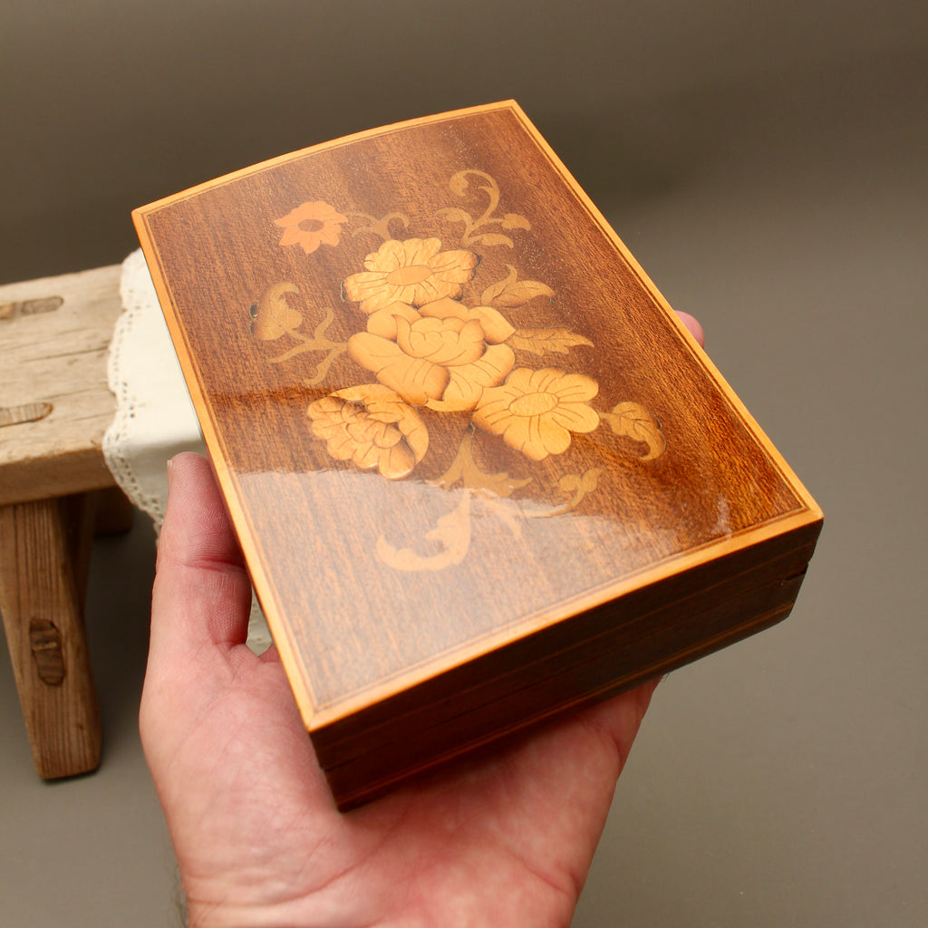 Italian Floral Marquetry Trinket Box | Sorrento Inlaid Wood Table Box
