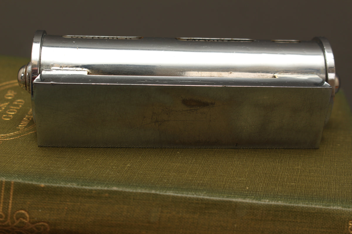 Mid-Century Chrome Cylinder Perpetual Desk Calendar | 1950s Metal Roller Calendar