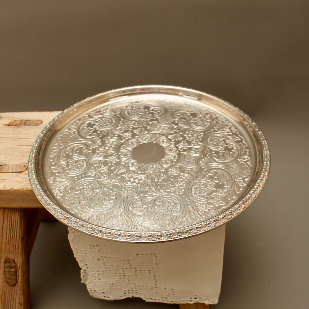 Vintage Ianthe Birmingham Silver Plated Drinks Waiter | 8.5-Inch Chased Salver Tray