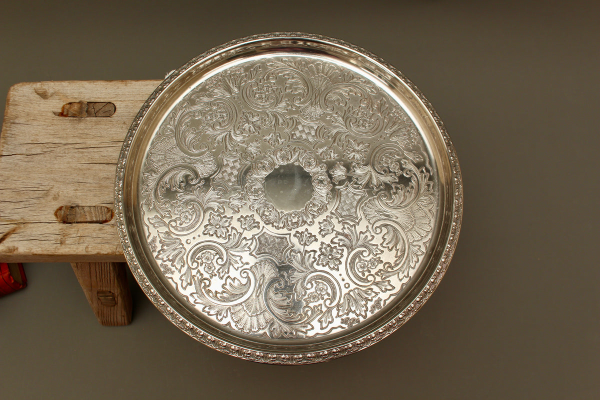 Vintage Ianthe Birmingham Silver Plated Drinks Waiter | 8.5-Inch Chased Salver Tray