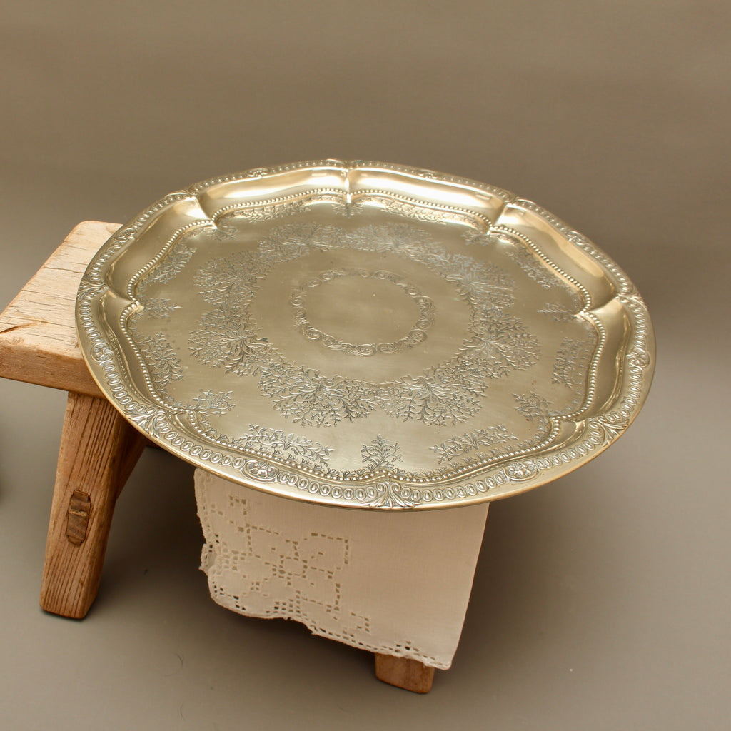 Antique Harrison Brothers Birmingham Silver Plated 12-Inch Salver | Chased Grapevine Tray