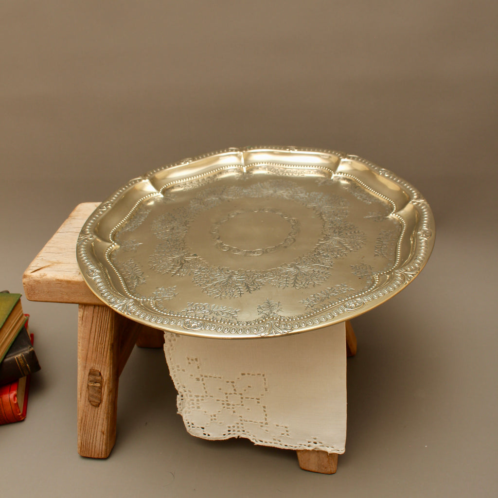 Antique Harrison Brothers Birmingham Silver Plated 12-Inch Salver | Chased Grapevine Tray