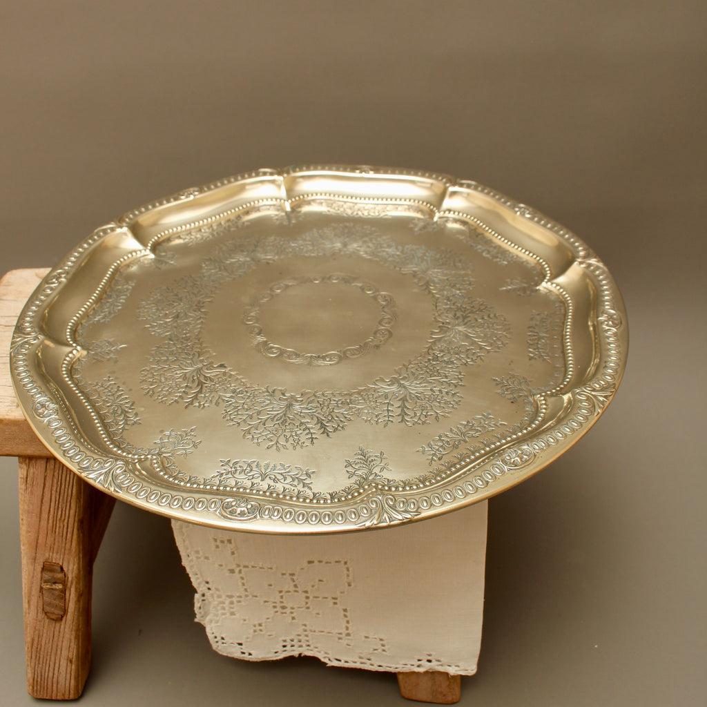 Antique Harrison Brothers Birmingham Silver Plated 12-Inch Salver | Chased Grapevine Tray
