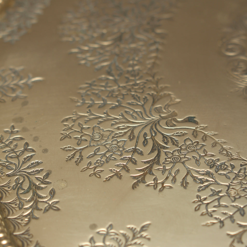 Antique Harrison Brothers Birmingham Silver Plated 12-Inch Salver | Chased Grapevine Tray