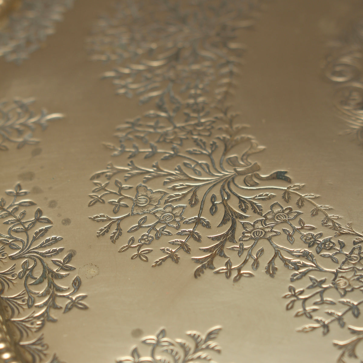 Antique Harrison Brothers Birmingham Silver Plated 12-Inch Salver | Chased Grapevine Tray