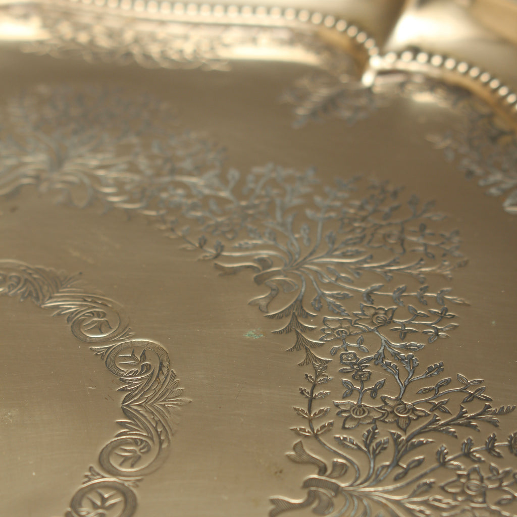 Antique Harrison Brothers Birmingham Silver Plated 12-Inch Salver | Chased Grapevine Tray