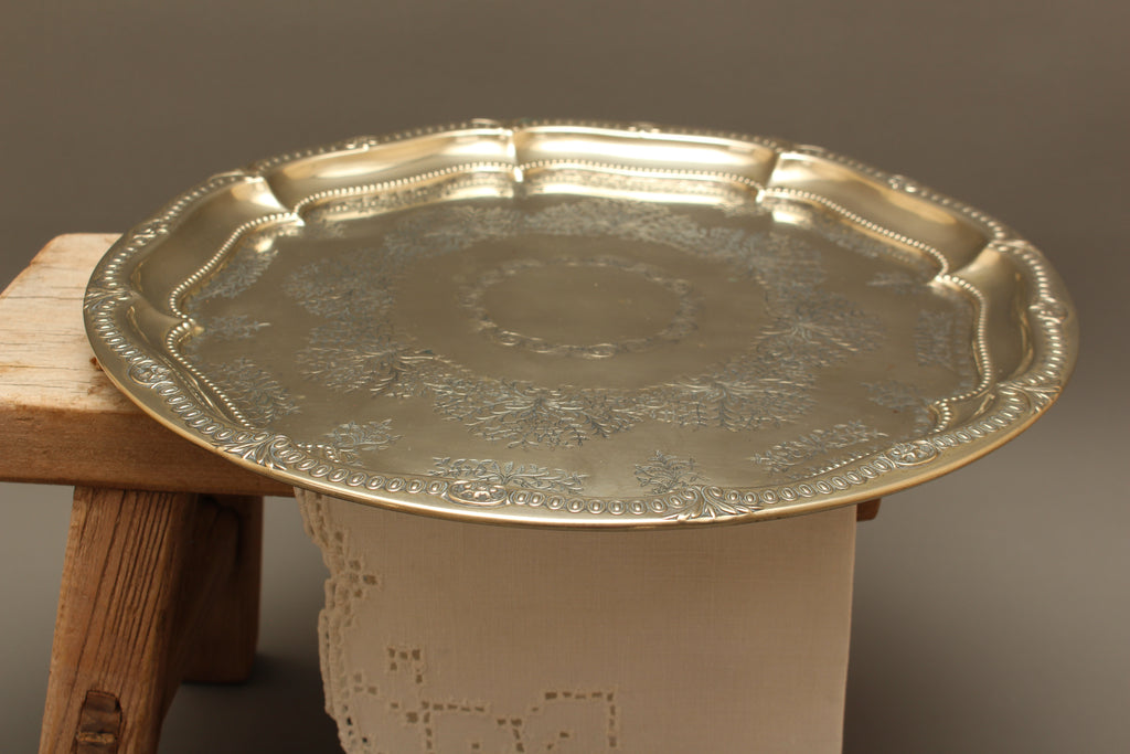 Antique Harrison Brothers Birmingham Silver Plated 12-Inch Salver | Chased Grapevine Tray