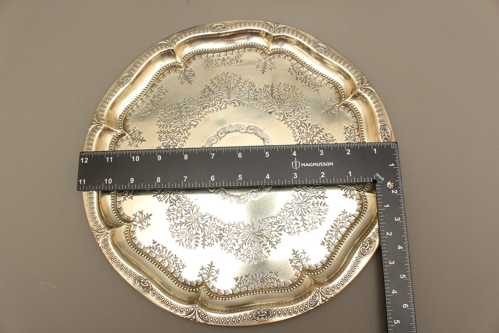 Antique Harrison Brothers Birmingham Silver Plated 12-Inch Salver | Chased Grapevine Tray