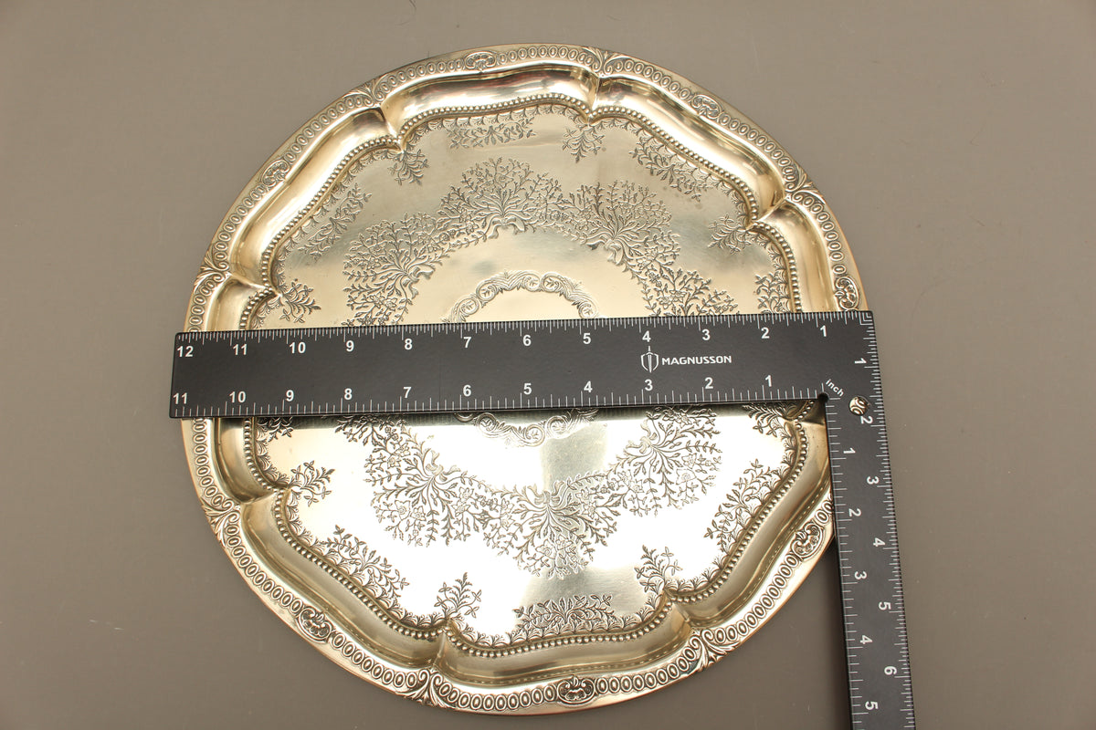 Antique Harrison Brothers Birmingham Silver Plated 12-Inch Salver | Chased Grapevine Tray