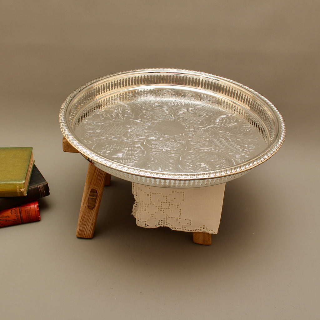 Pristine Boxed 14-Inch Vintage Cavalier Silver Plated Pierced Gallery Tray