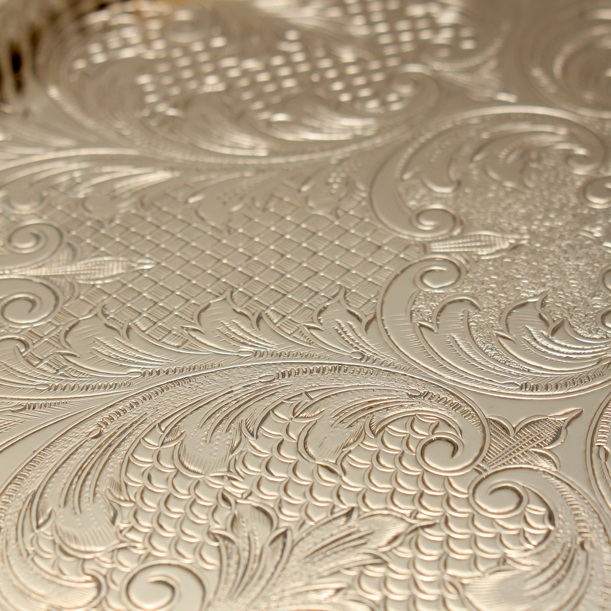 Pristine Boxed 14-Inch Vintage Cavalier Silver Plated Pierced Gallery Tray