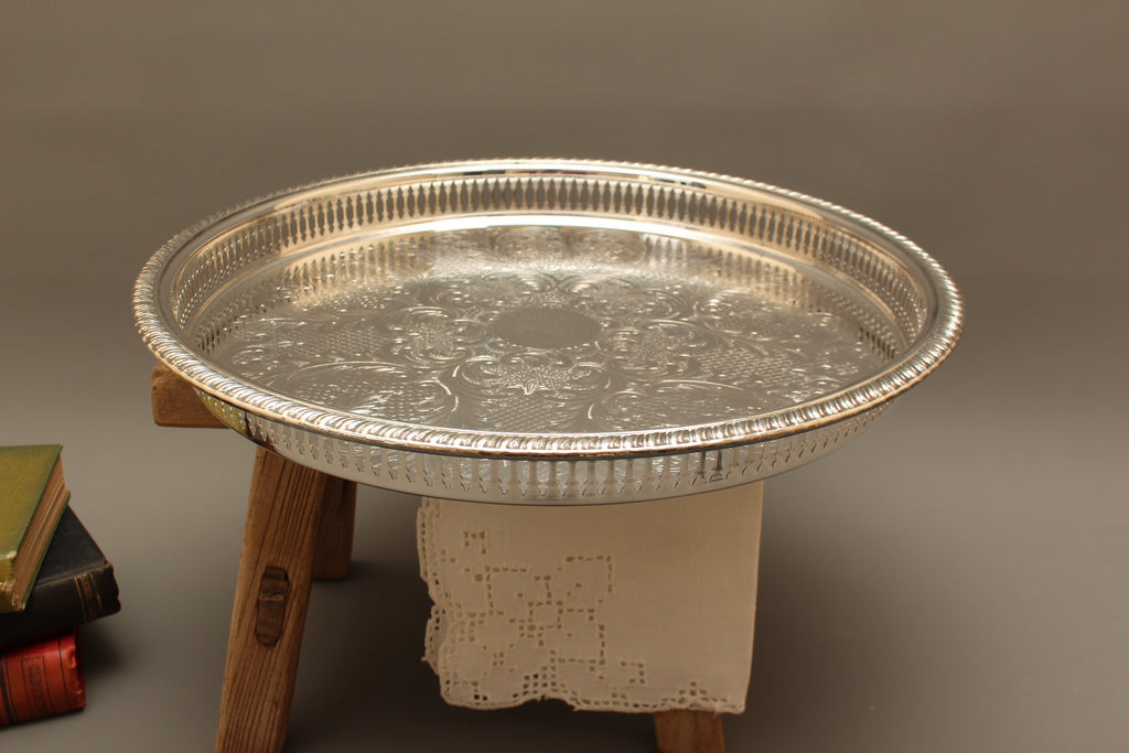 Pristine Boxed 14-Inch Vintage Cavalier Silver Plated Pierced Gallery Tray