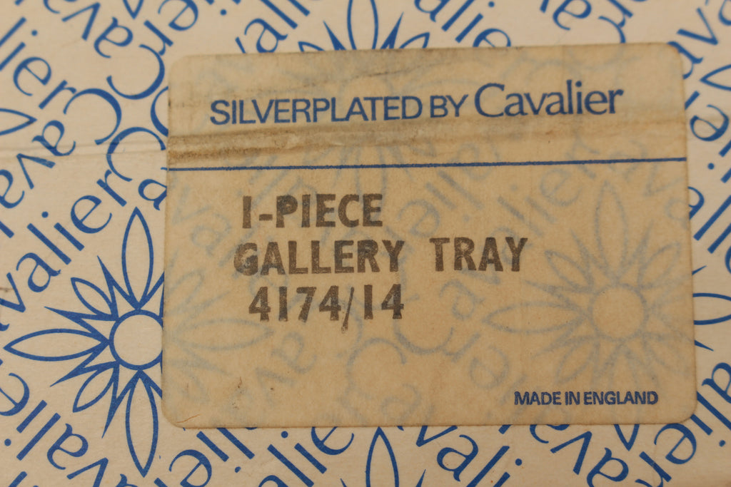 Pristine Boxed 14-Inch Vintage Cavalier Silver Plated Pierced Gallery Tray