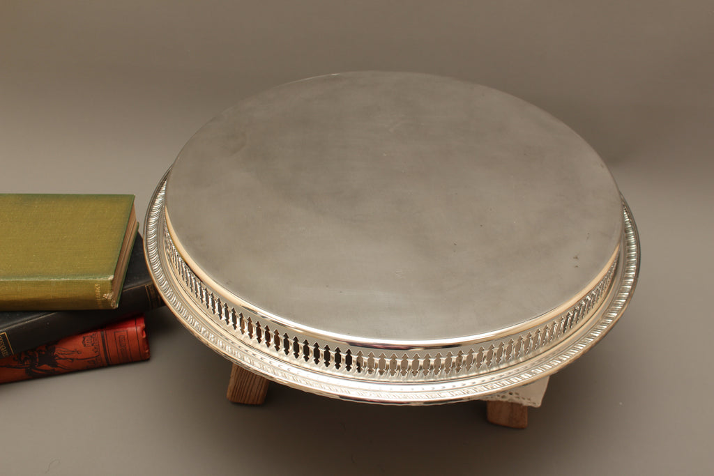 Pristine Boxed 14-Inch Vintage Cavalier Silver Plated Pierced Gallery Tray