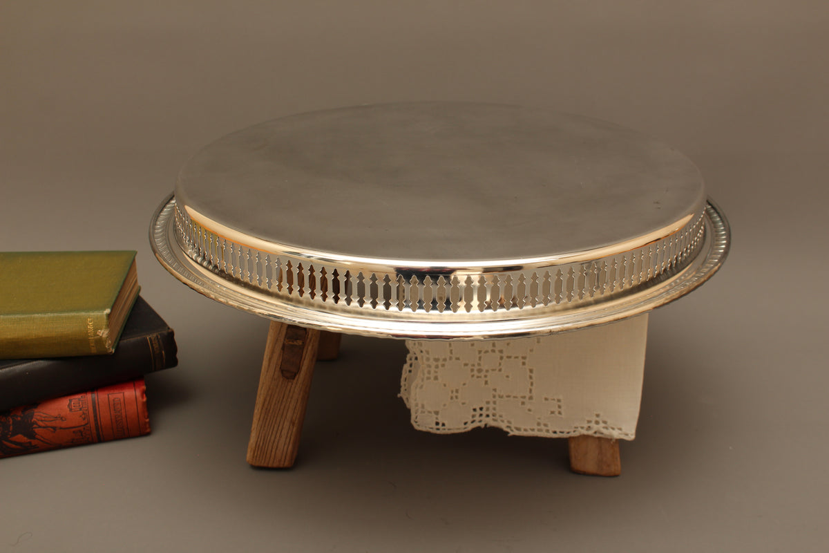 Pristine Boxed 14-Inch Vintage Cavalier Silver Plated Pierced Gallery Tray