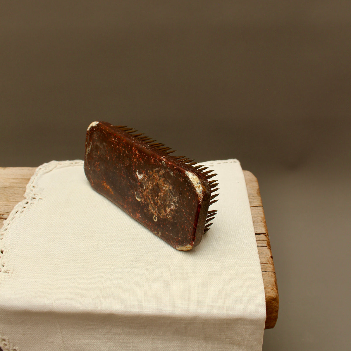 Vintage Rectangular Lead Pin Flower Frog | Antique Kenzan Floral Spike Holder
