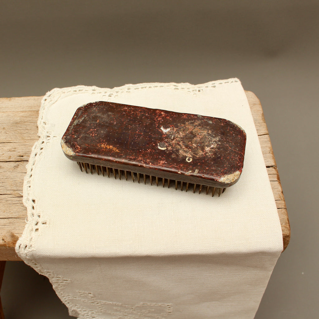 Vintage Rectangular Lead Pin Flower Frog | Antique Kenzan Floral Spike Holder
