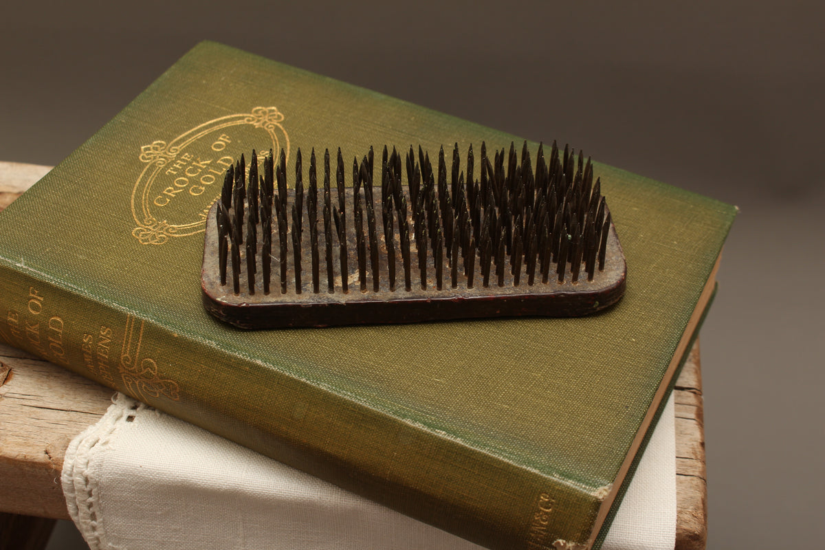 Vintage Rectangular Lead Pin Flower Frog | Antique Kenzan Floral Spike Holder