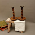 Pair of Vintage Hand-Turned Oak Barley Twist Candlesticks