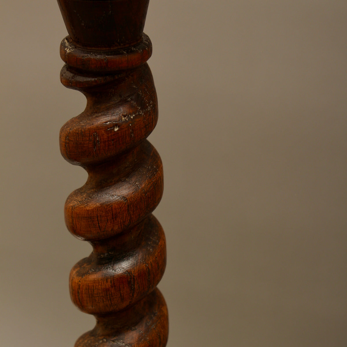 Pair of Vintage Hand-Turned Oak Barley Twist Candlesticks