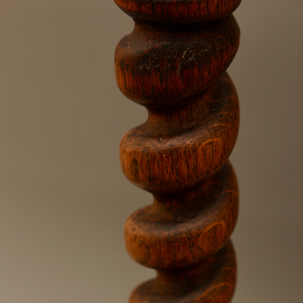 Pair of Vintage Hand-Turned Oak Barley Twist Candlesticks