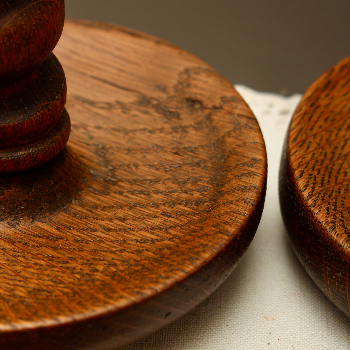 Pair of Vintage Hand-Turned Oak Barley Twist Candlesticks