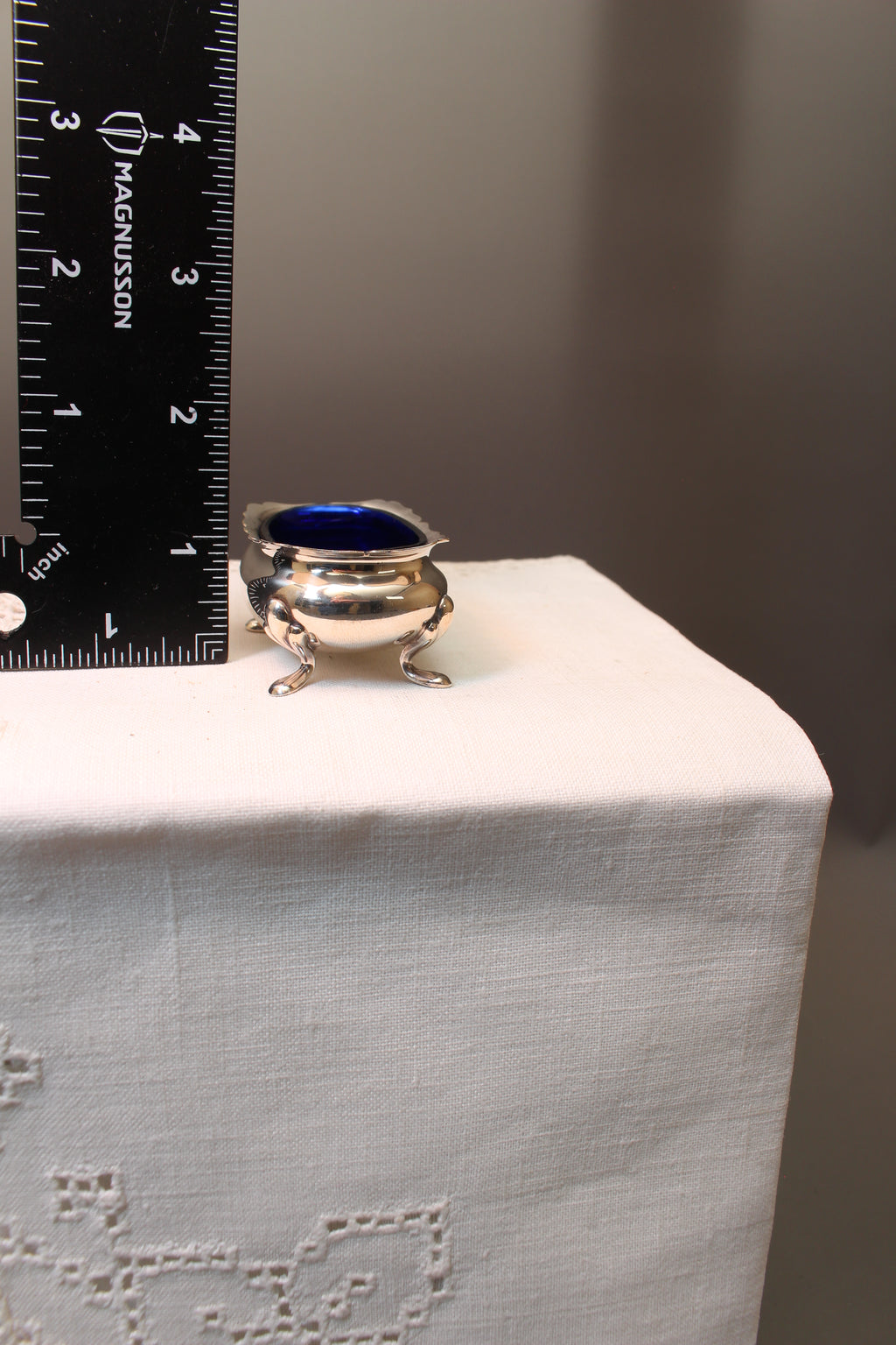 Antique Walker & Hall Sheffield Silver Plate Open Salt Cellar with Cobalt Blue Glass Liner