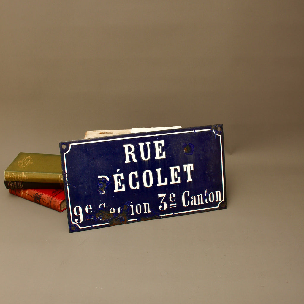 19th Century French Relief Enamel Street Sign Rue Récolet Nîmes Canton System