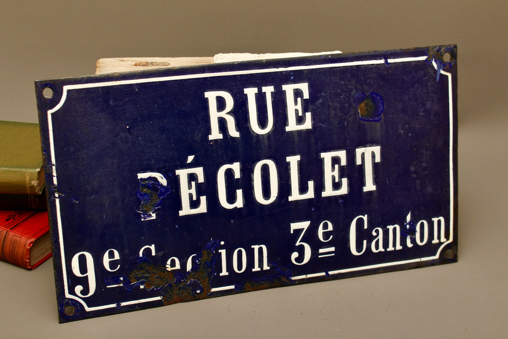 19th Century French Relief Enamel Street Sign Rue Récolet Nîmes Canton System