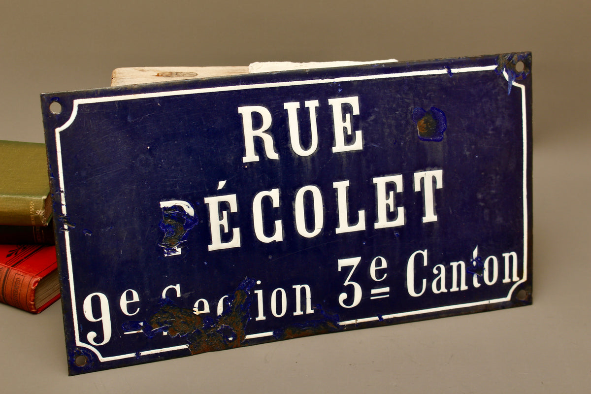 19th Century French Relief Enamel Street Sign Rue Récolet Nîmes Canton System