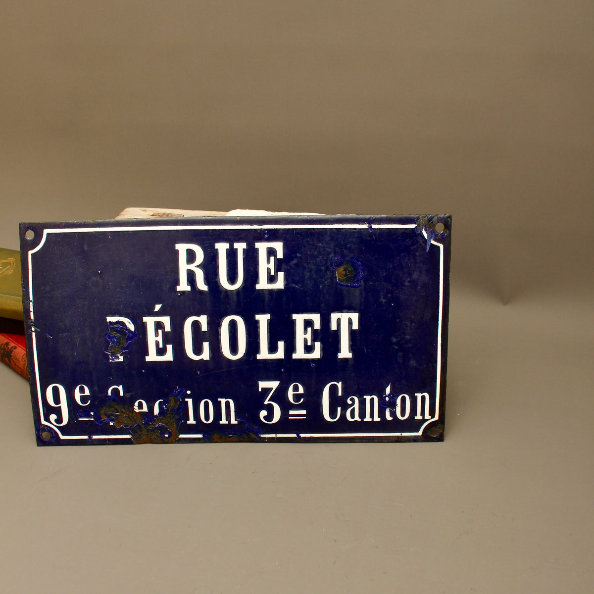 19th Century French Relief Enamel Street Sign Rue Récolet Nîmes Canton System