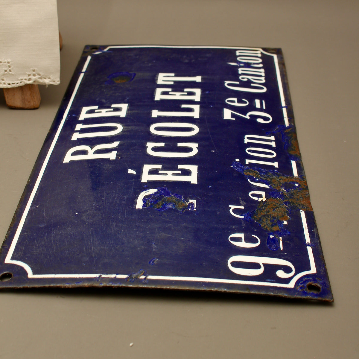 19th Century French Relief Enamel Street Sign Rue Récolet Nîmes Canton System