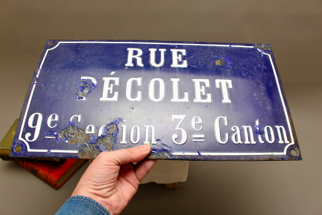 19th Century French Relief Enamel Street Sign Rue Récolet Nîmes Canton System