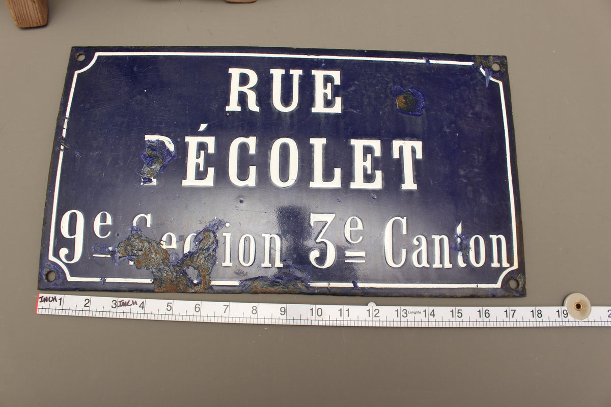 19th Century French Relief Enamel Street Sign Rue Récolet Nîmes Canton System