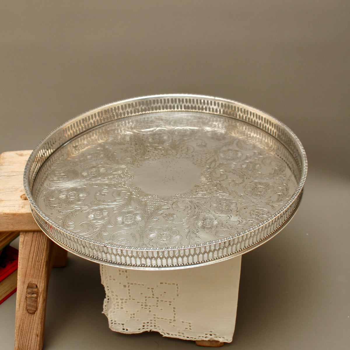 Vintage Viners of Sheffield Alpha Plate Chased Salver Round Gallery Tray