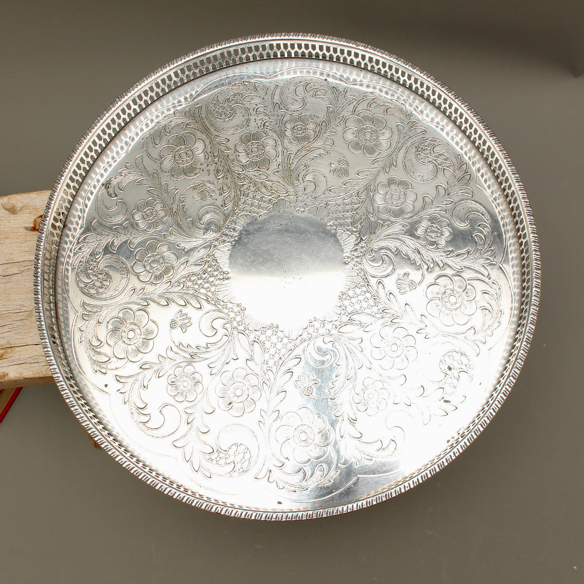 Vintage Viners of Sheffield Alpha Plate Chased Salver Round Gallery Tray