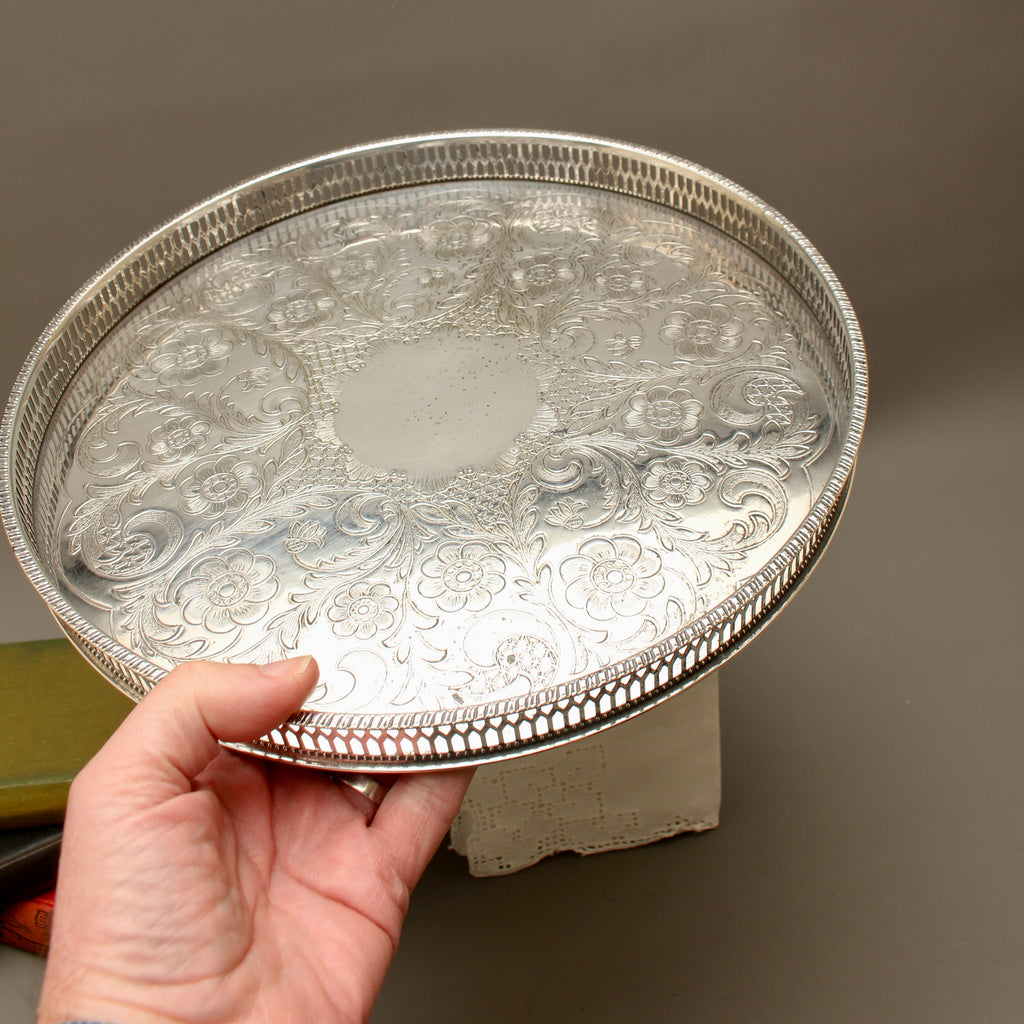Vintage Viners of Sheffield Alpha Plate Chased Salver Round Gallery Tray