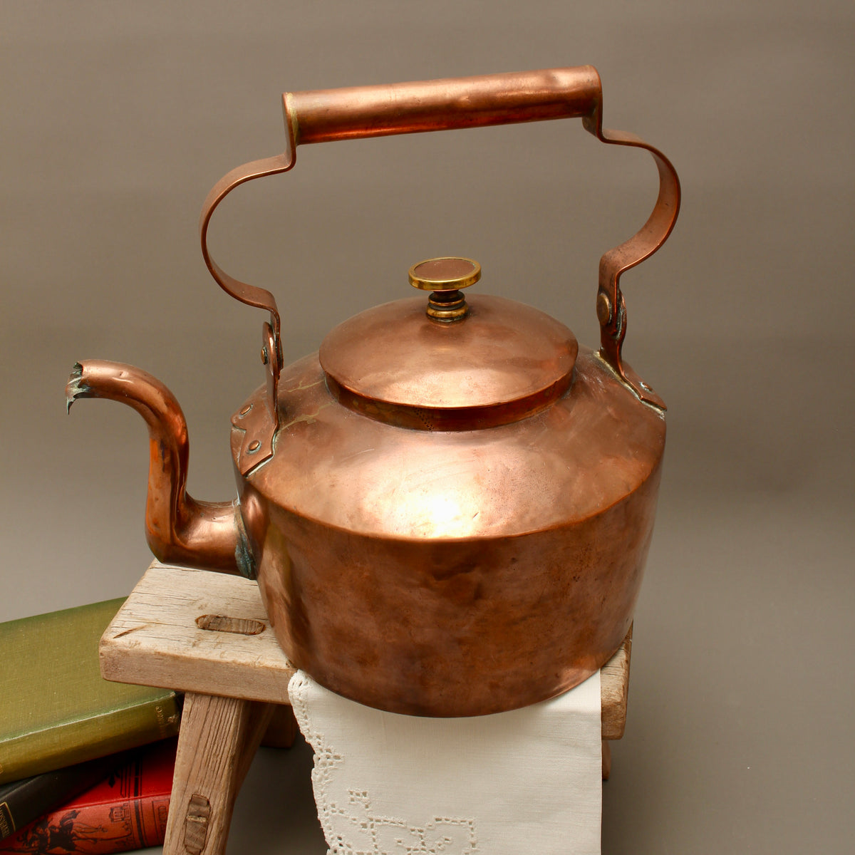 Large Antique 18th Century Georgian Hand-Crafted Copper Kettle Dovetail Seams
