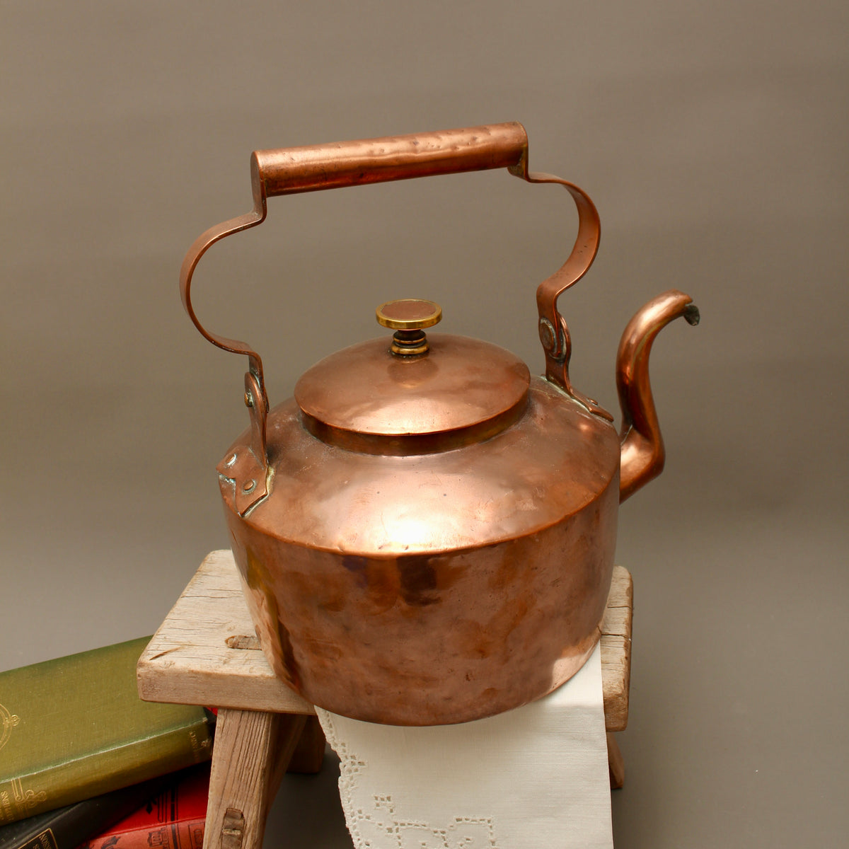 Large Antique 18th Century Georgian Hand-Crafted Copper Kettle Dovetail Seams