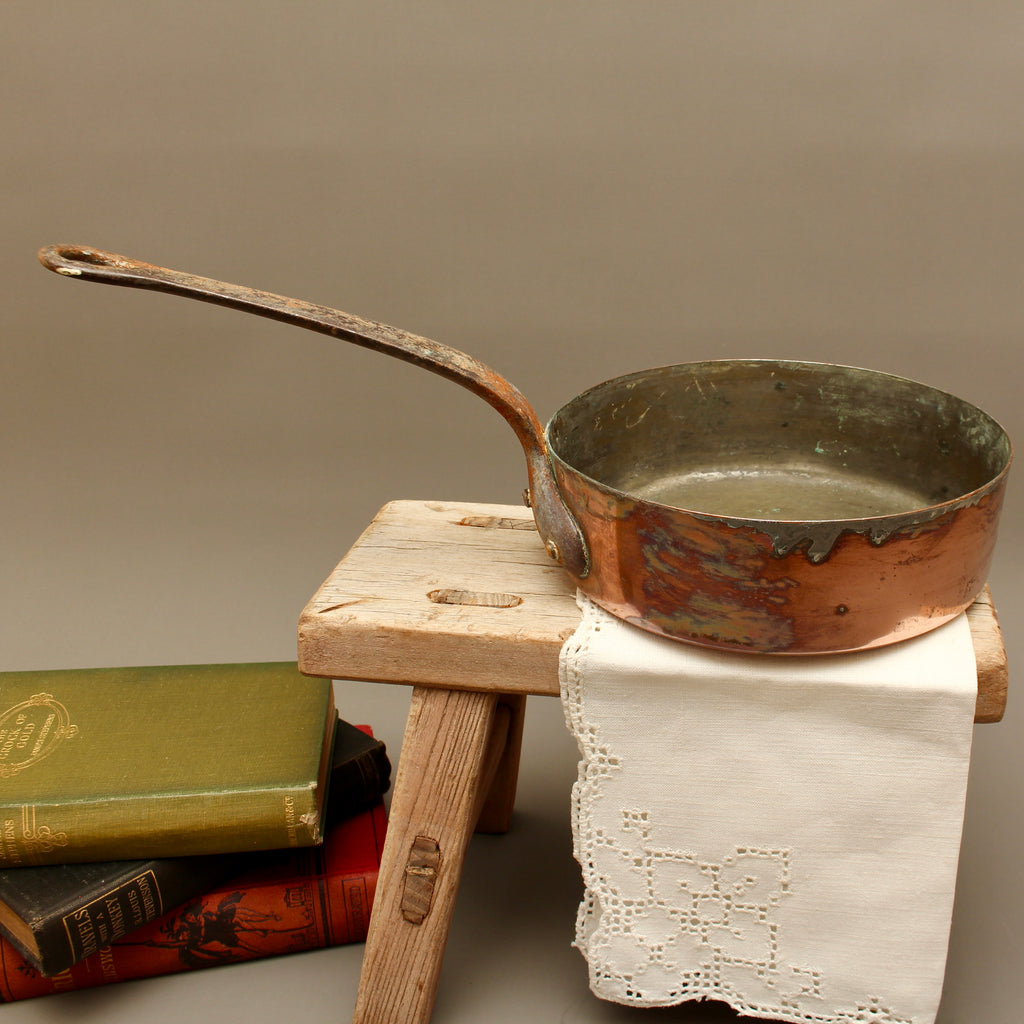 Antique 19th Century French Copper Sauté Pan Tin Overspill Forged Iron Handle