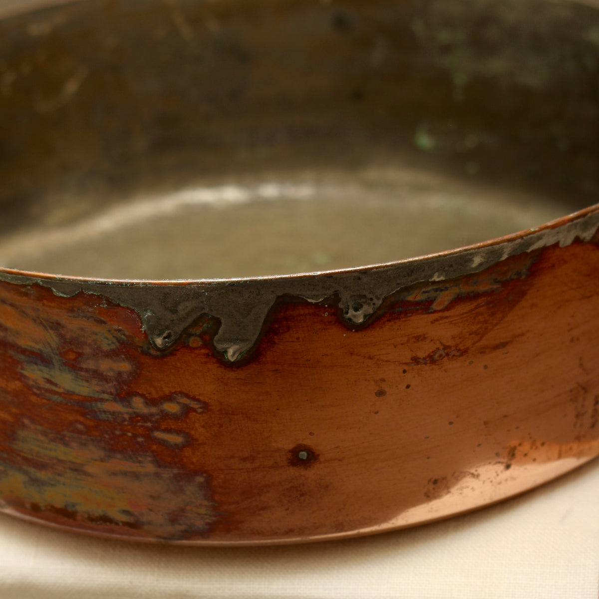 Antique 19th Century French Copper Sauté Pan Tin Overspill Forged Iron Handle